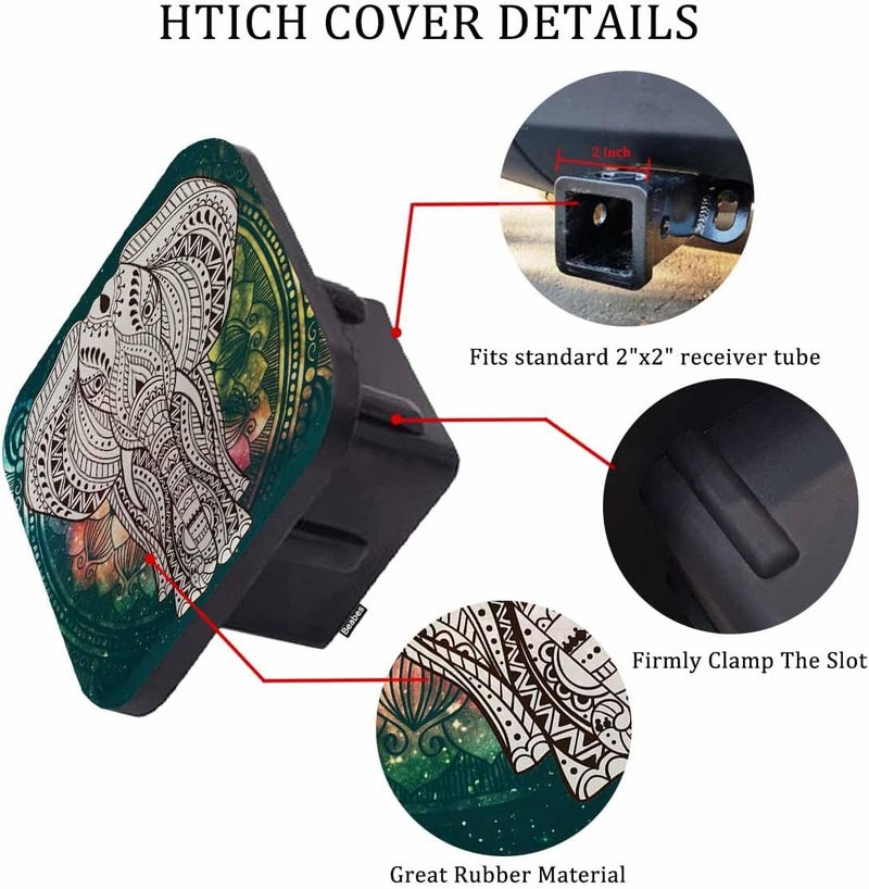 Beabes Elephant Towing Hitch Cover Colorful Mandala Floral Yoga Elephant Trailer Hitch Tube Cover Plug Cap Hitch Cover Universal for 2 Inch Receivers Tube for RVs SUVs and Cars - Image 3